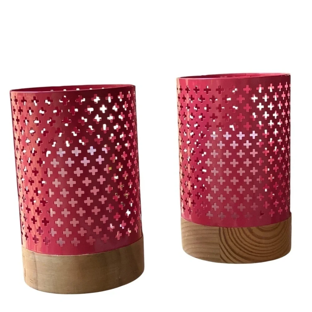 THRESHOLD Candleholder Wood base in Pink Set of 2